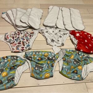 Charlie Banana 6 Cloth Diapers 12 Inserts - Red White Stars, Safari Fun Prints